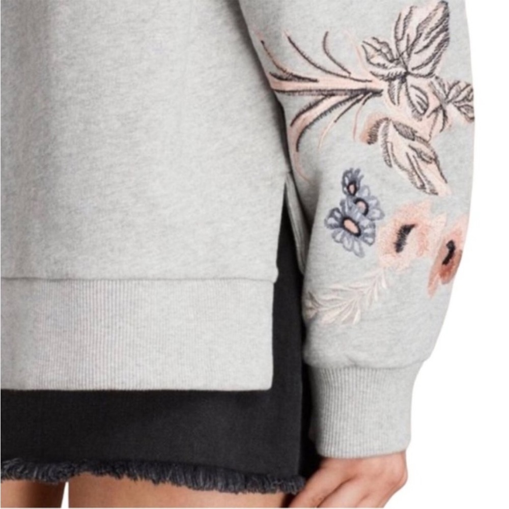 All Saints Margot Floral Embroidered Sweatshirt Medium Gray Pink Blue - Picture 2 of 13
